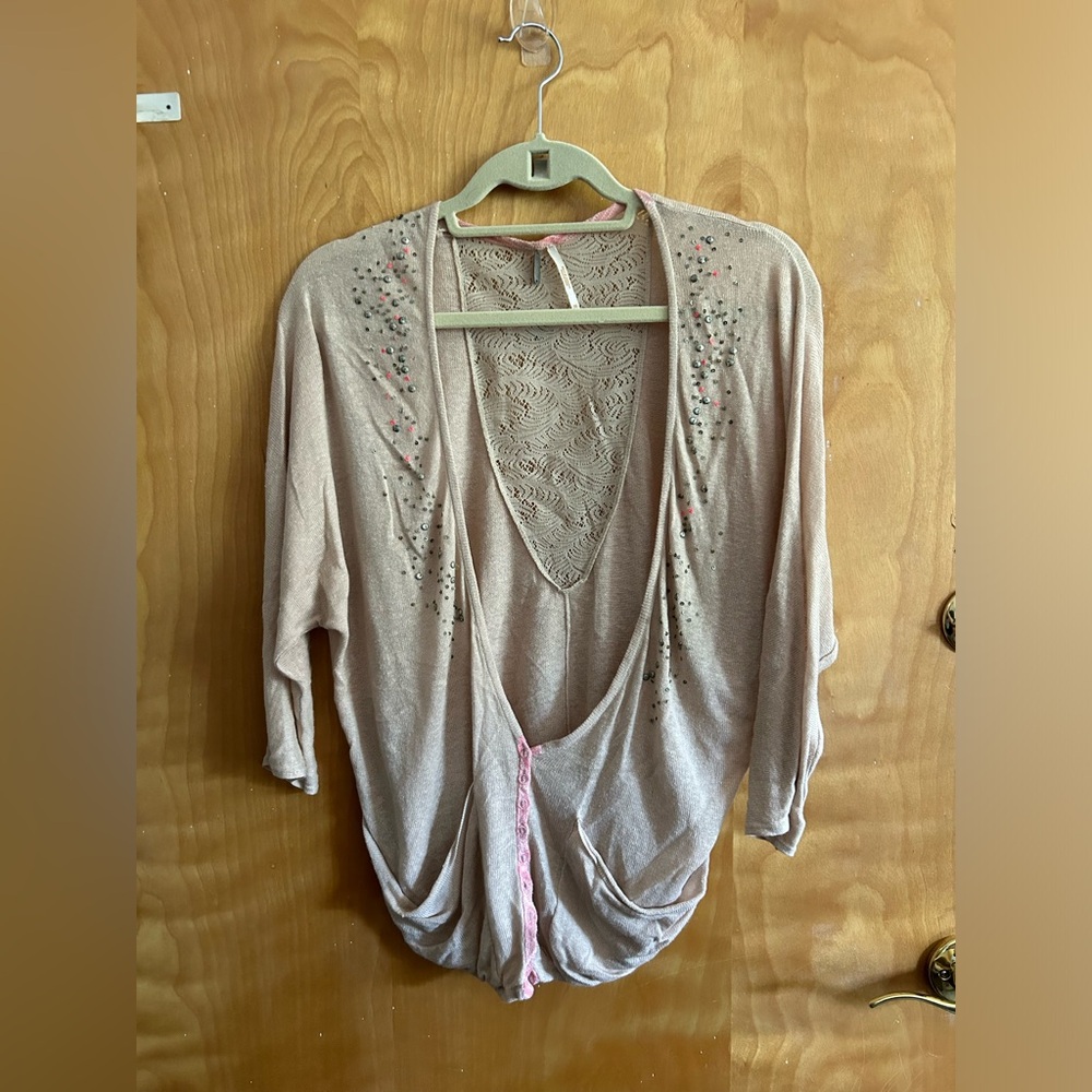 Free people oversized bat wing cardigan size xs with sequin shoulder detail